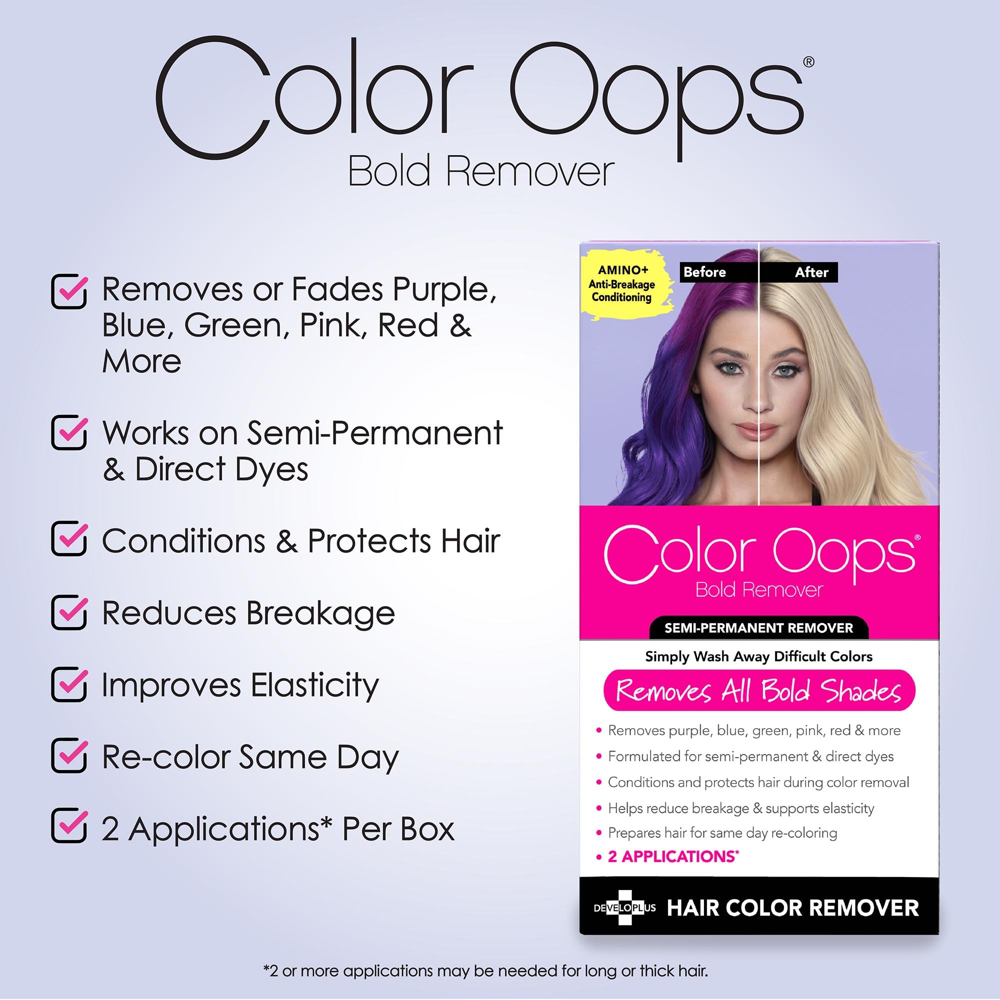 Color Oops Bold Remover 2 Applications Hair Dye Remover Safely Removes Direct - Thumbnail 2