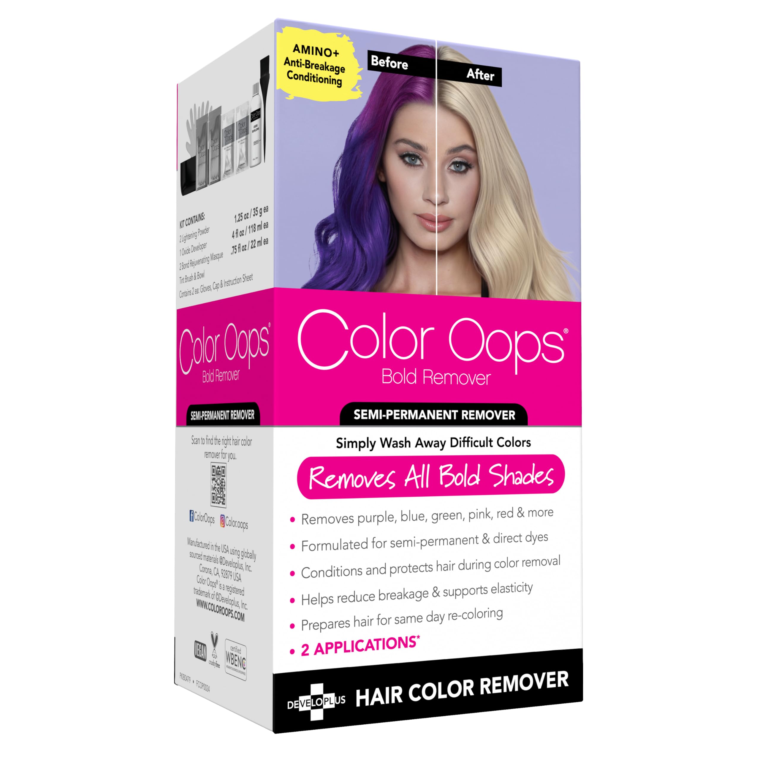 Color Oops Bold Remover 2 Applications Hair Dye Remover Safely Removes Direct