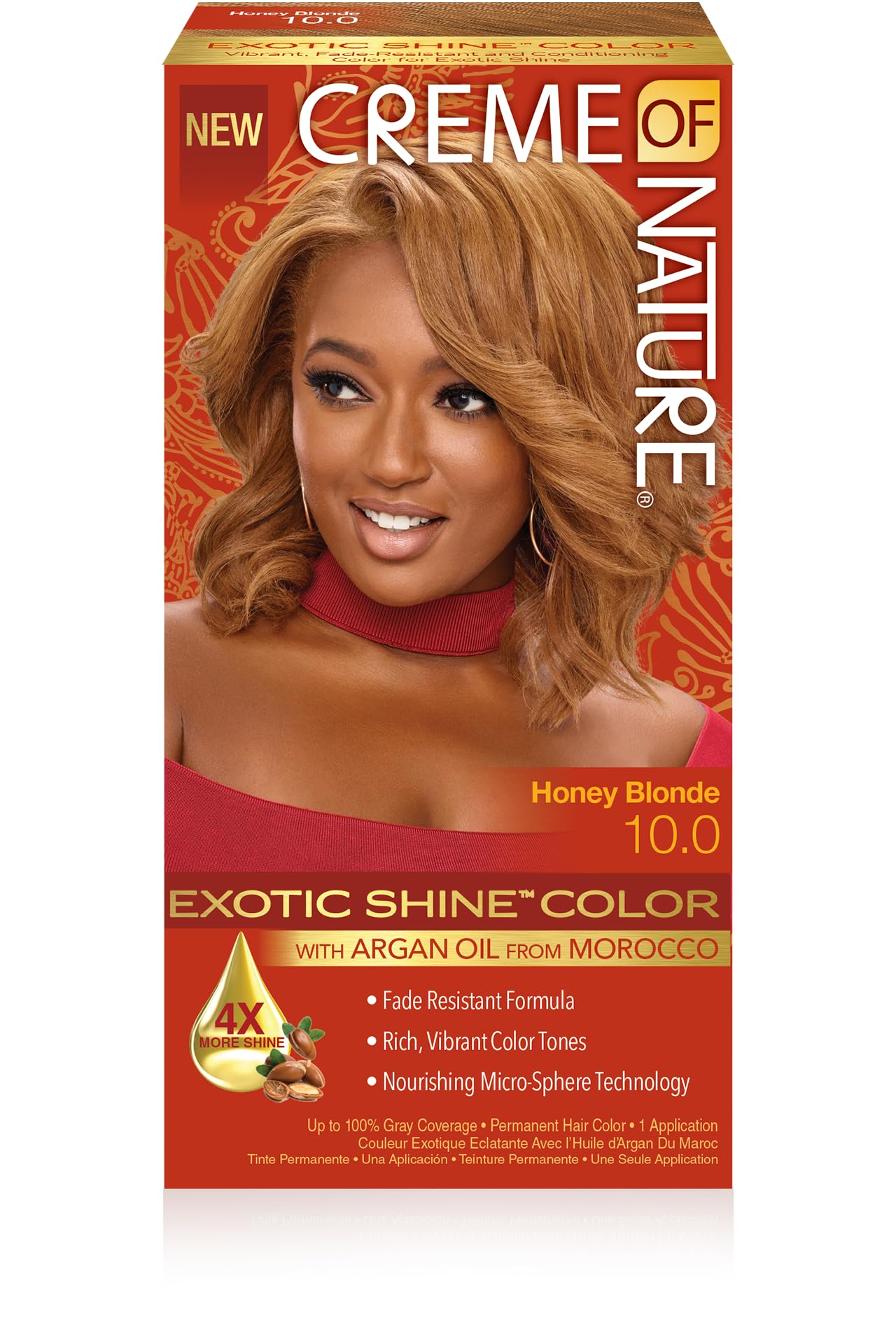 Exotic Shine Hair Color By Creme of Nature 10.0 Honey Blonde With Argan Oil