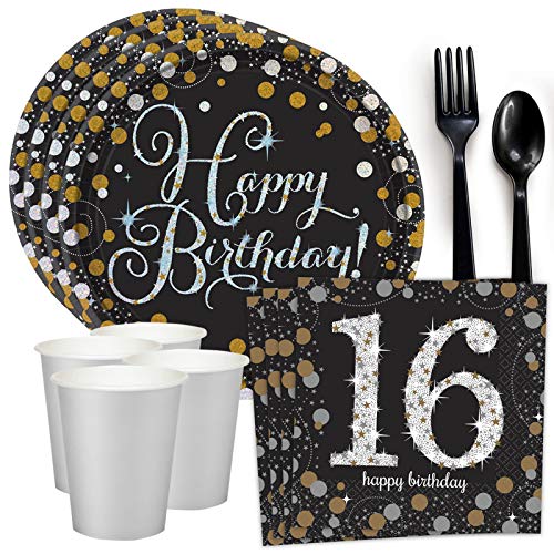 Costume Supercenter Sparkling Celebration 16th Birthday Standard Tableware Kit - Thumbnail 2