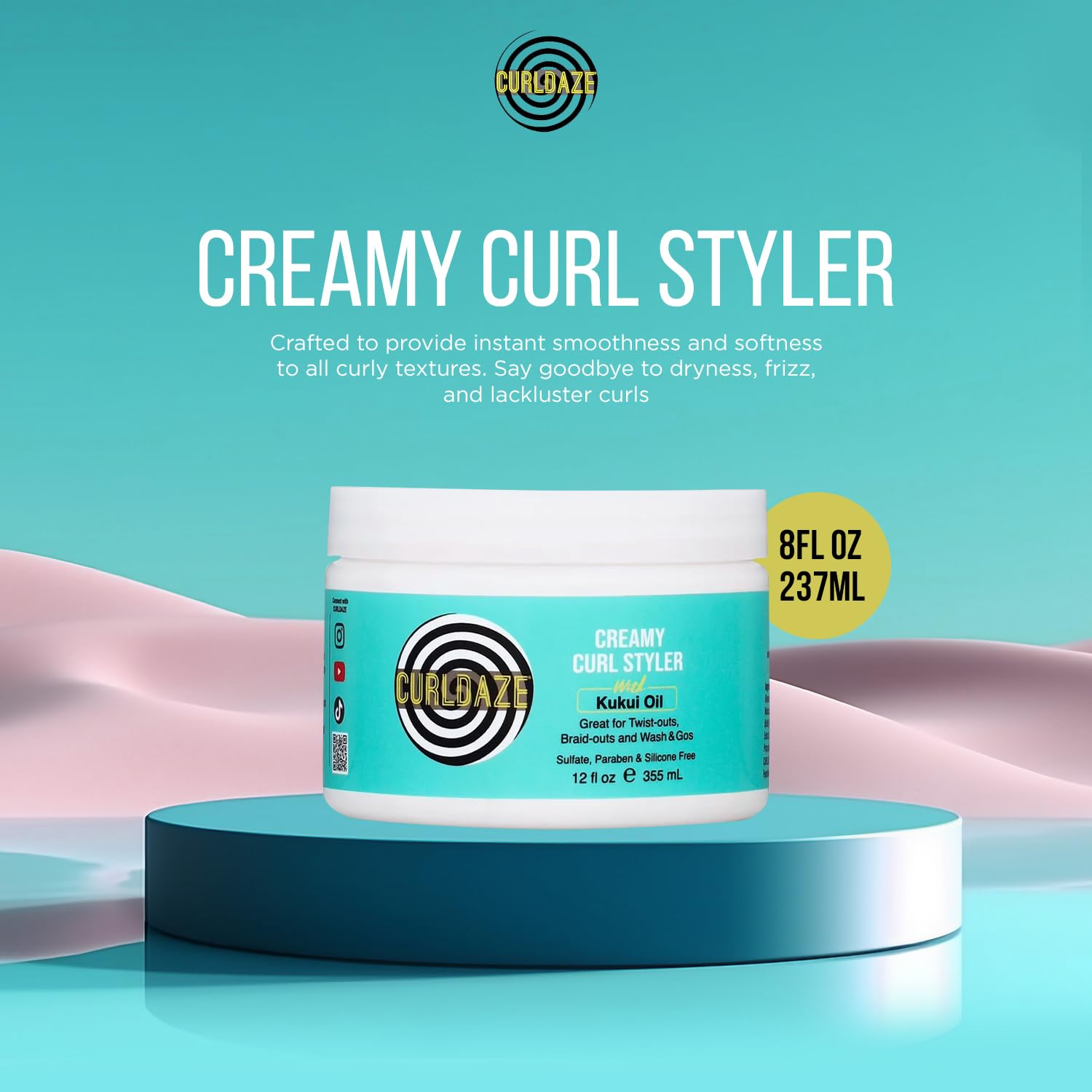 Curldaze Creamy Curl Styler With Kukui Oil Vitamins A C and E. Moisturizing and - Thumbnail 2