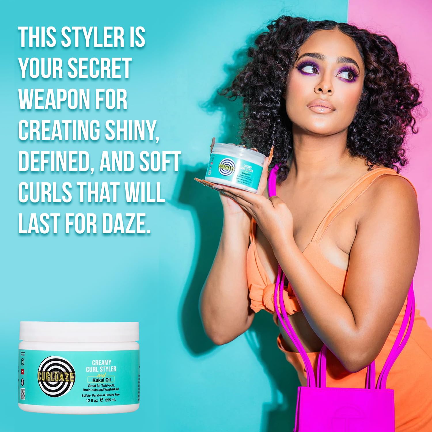 Curldaze Creamy Curl Styler With Kukui Oil Vitamins A C and E. Moisturizing and - Thumbnail 3