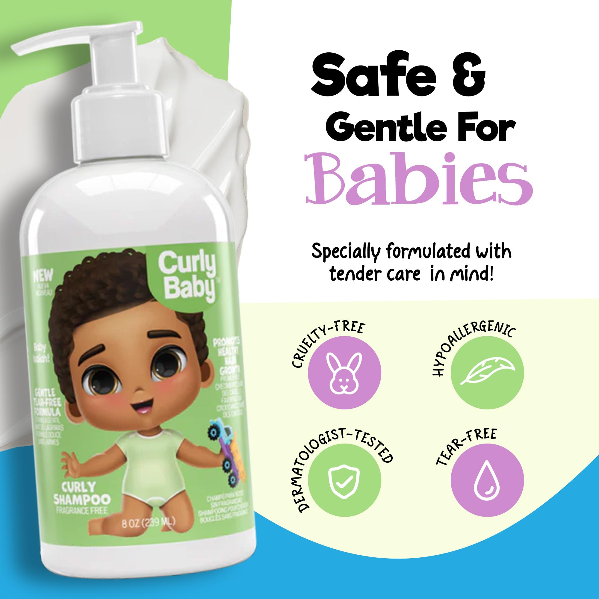 Curlybaby Curly Shampoo Tear Free Free Dermatologist Tested Hypoallergenic Kids - Thumbnail 3