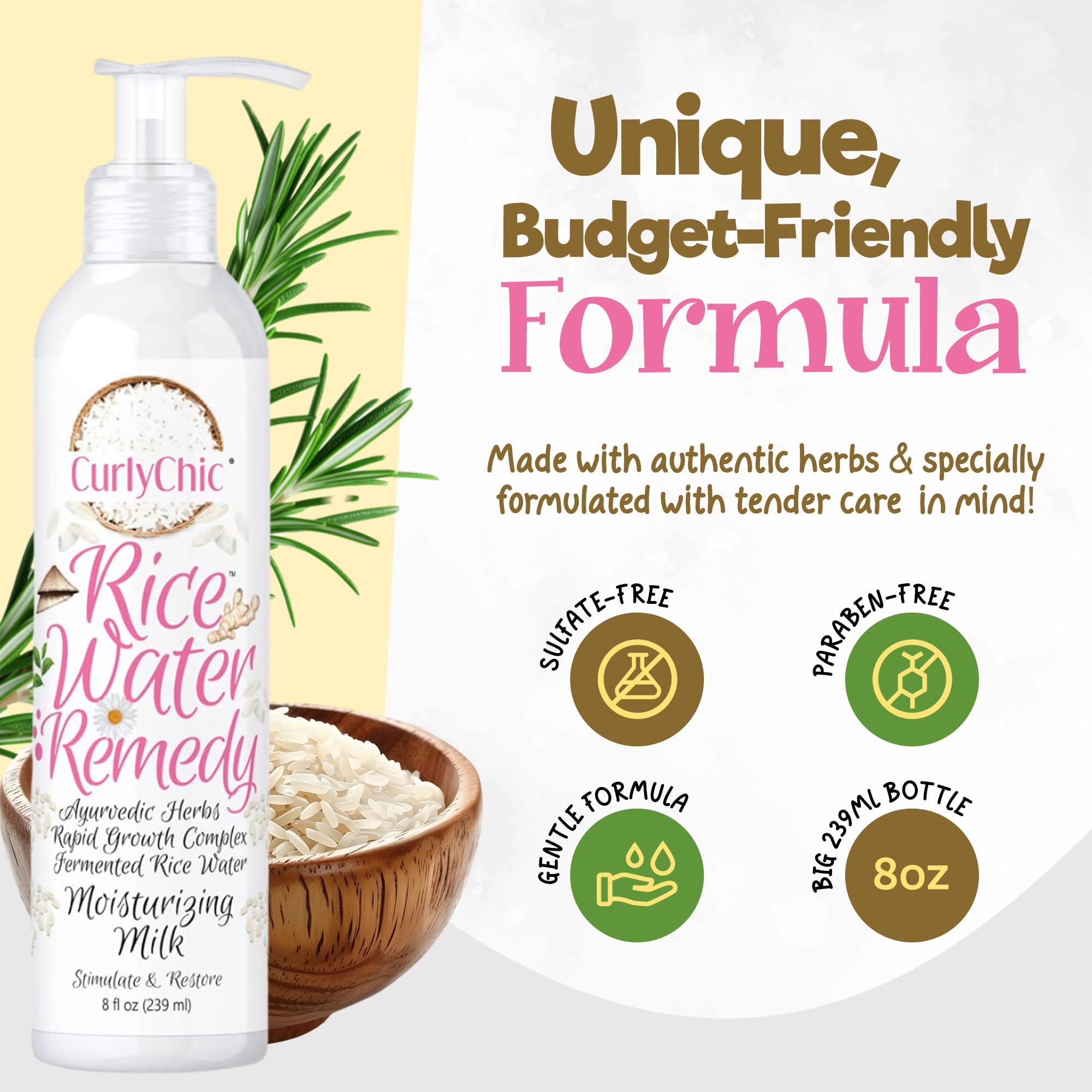 Curly Chic Rice Water Remedy Moisturizing Hair Milk Hydrates Detangles Revives - Thumbnail 3