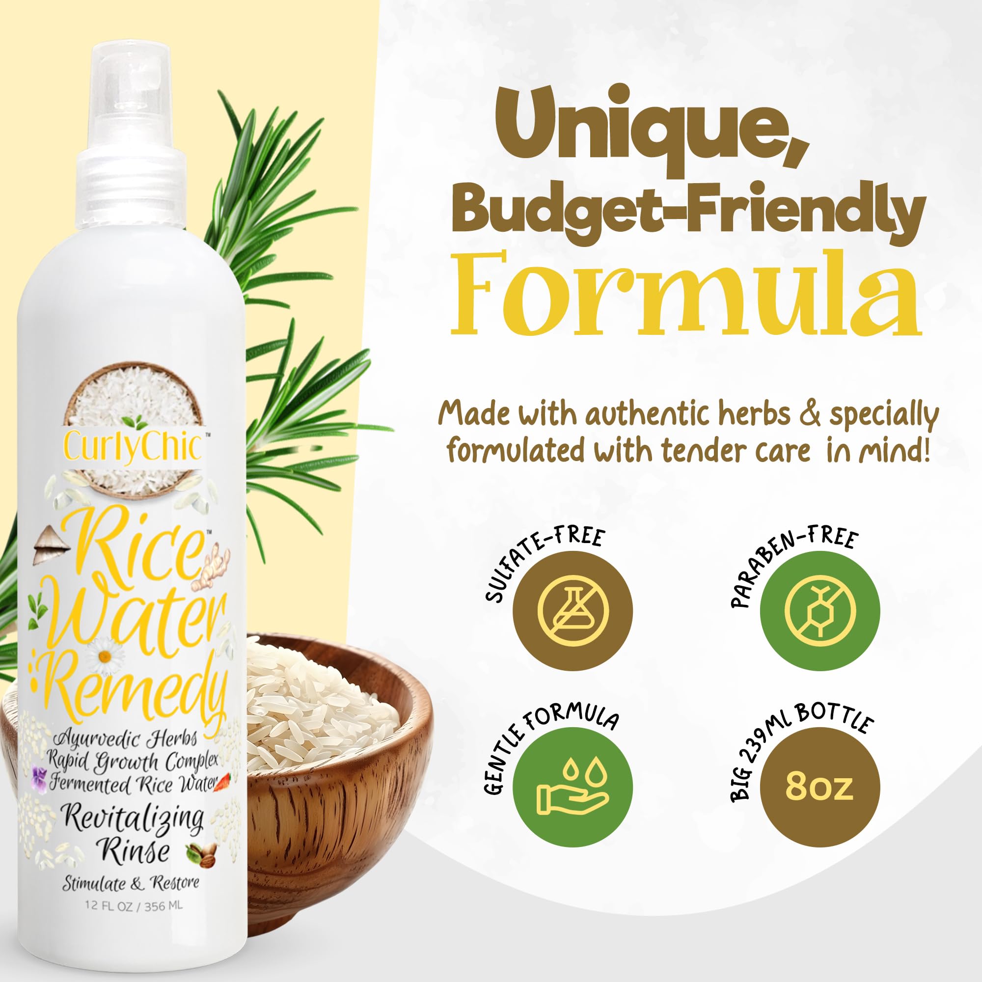 Curly Chic Rice Water Remedy Revitalizing Hair Rinse Anti Breakage Strengthener - Thumbnail 3