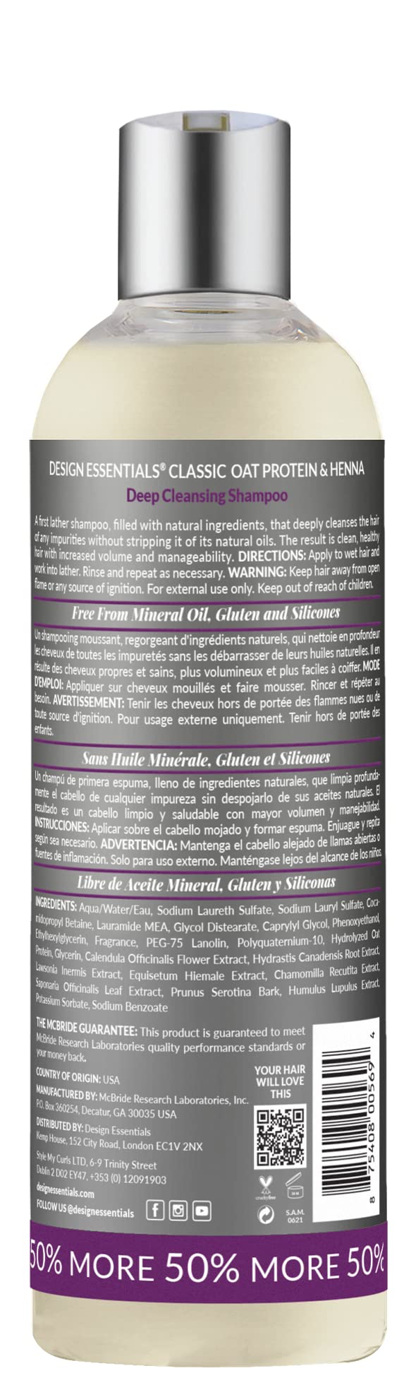 Design Essentials Oat Protein Henna Deep Cleansing Shampoo for Relaxed Natural - Thumbnail 2