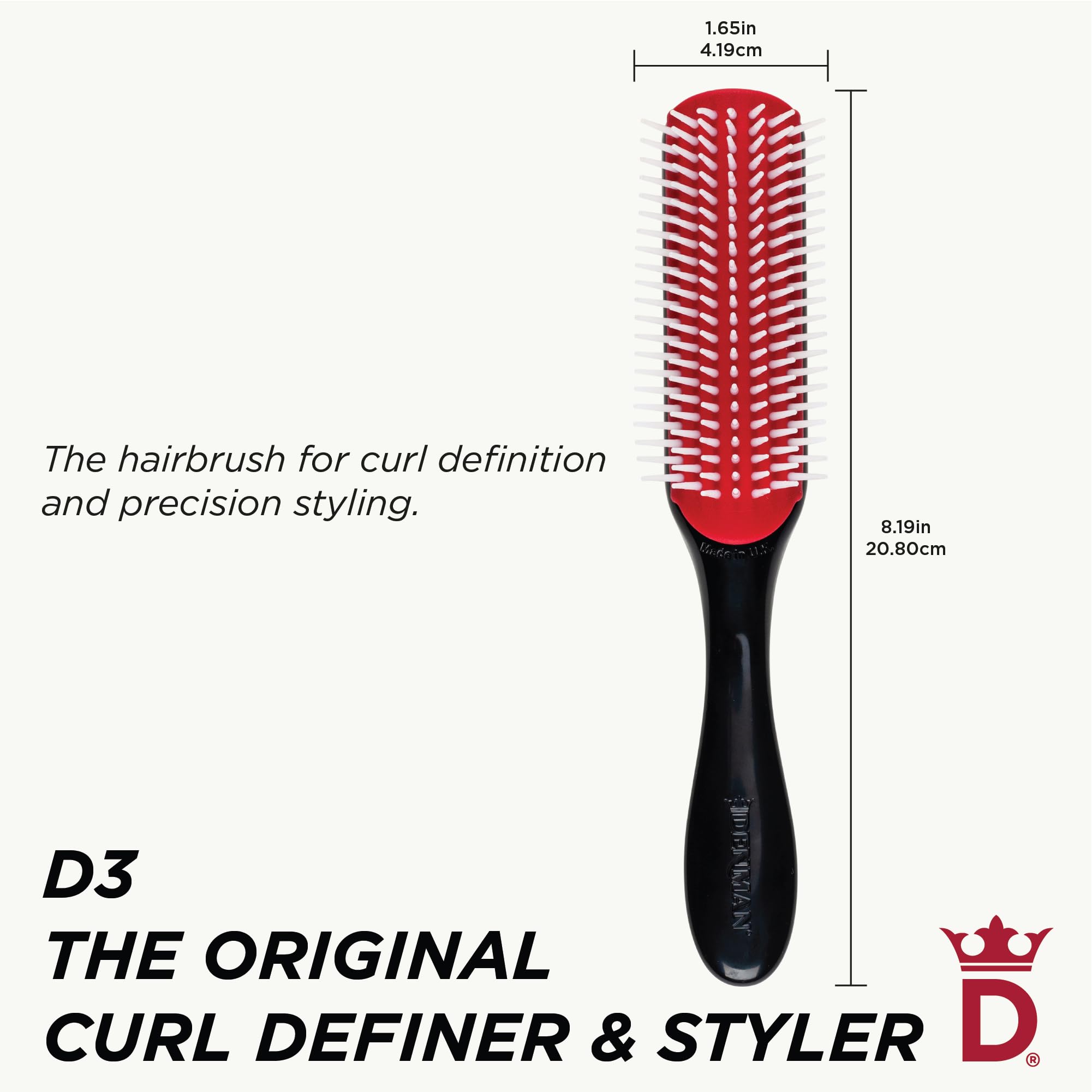 Denman Curly Hair Brush D3 7 Row Styling Brush for Detangling Separating - Thumbnail 2