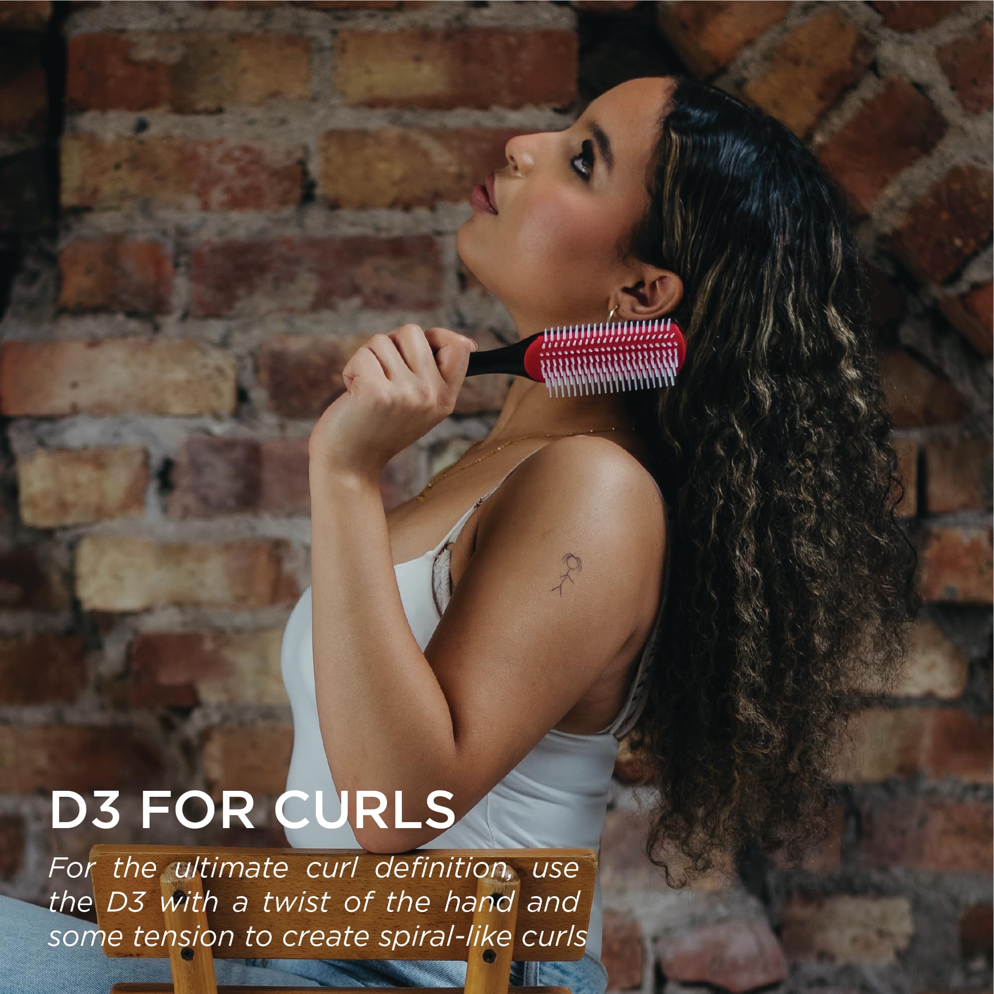 Denman Curly Hair Brush D3 7 Row Styling Brush for Detangling Separating - Thumbnail 3