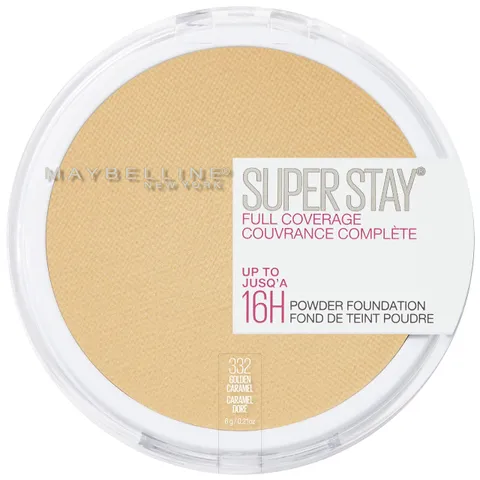 (12-pack) Maybelline Super Stay Full Coverage Powder Foundation Makeup, Up to 16 Hour Wear, Soft, Creamy Matte Foundation, Golden Caramel, 1 Count