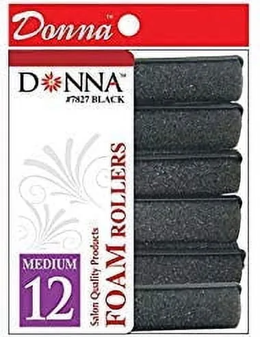 Donna Foam Rollers Medium Black 12 Count