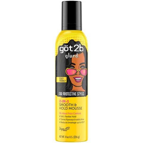 Got2b Glued 2 In 1 Smooth Hold Hair Mousse 8 Fl Oz 96 Hour Frizz Control Soft