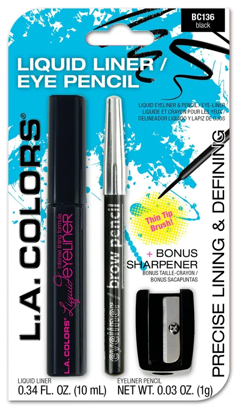 (12-pack) L.A. COLORS Liquid liner/eye pencil (carded), Black CBC136