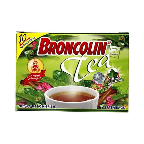 Broncolin Herbal Tea. Flu Relief. 25 Bags. Green 1.32 oz