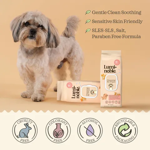 (3-pack) LUMI-NOBLE. Puppy Wipes for Dogs & Cats - 200 Ct (4x50) Hypoallergenic Grooming Wipe, White Musk Scent, Dog Wipes Cleaning deodorizing for Paws, Ears, Butt & Body, Vegan, Sensitive Skin Safe