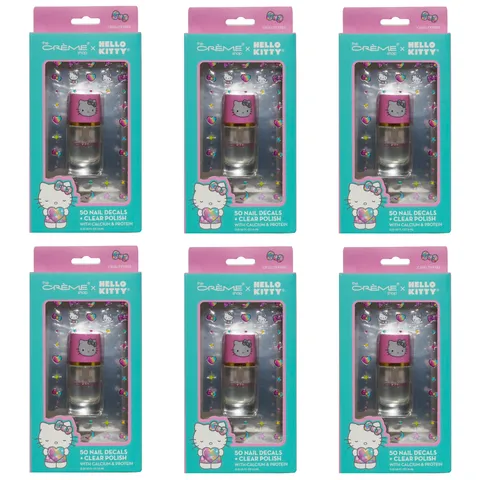 (6-pack) The Creme Shop X Hello Kitty Clear Nail Polish W/50 Nail Decals Set Turquoise & Pink