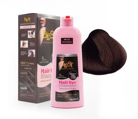 (6-pack) BLEST PROFESSIONAL HAIR CARE Hair Dye 2-in-1 Shampoo Color for Quick Gray Coverage – Semi Permanent Hair Color for Men and Women – 500ml (Dark Brown)