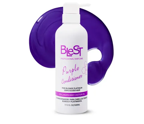 (6-pack) BLEST PROFESSIONAL HAIR CARE Purple Hair Conditioner with Collagen & Castor Oil – Nourishing Hair Care for Blonde, Platinum & Silver Color Treated Hair – 500 ml