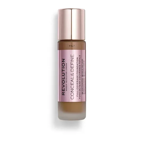 (3-pack) Makeup Revolution Conceal and Define Foundation, Full Coverage & Matte Finish, F13.2 for Dark Skin Tones, Vegan & Cruelty-Free, 0.7 Fl Oz