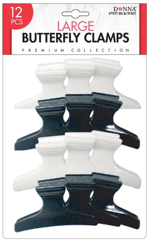 Donna Collection Butterfly Clamps Large Black White 12 Count
