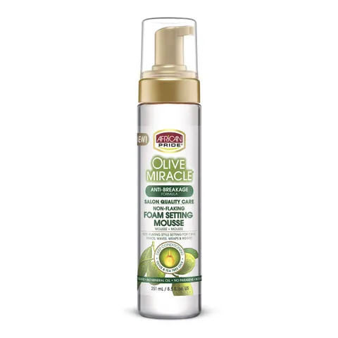 African Pride Olive Miracle Non Flaking Foam Setting Hair Mousse Long Lasting (Set)