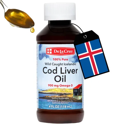 De la Cruz Cod Liver Oil Liquid Pure Wild Caught Icelandic Fish Oil 4 Fl Oz 118