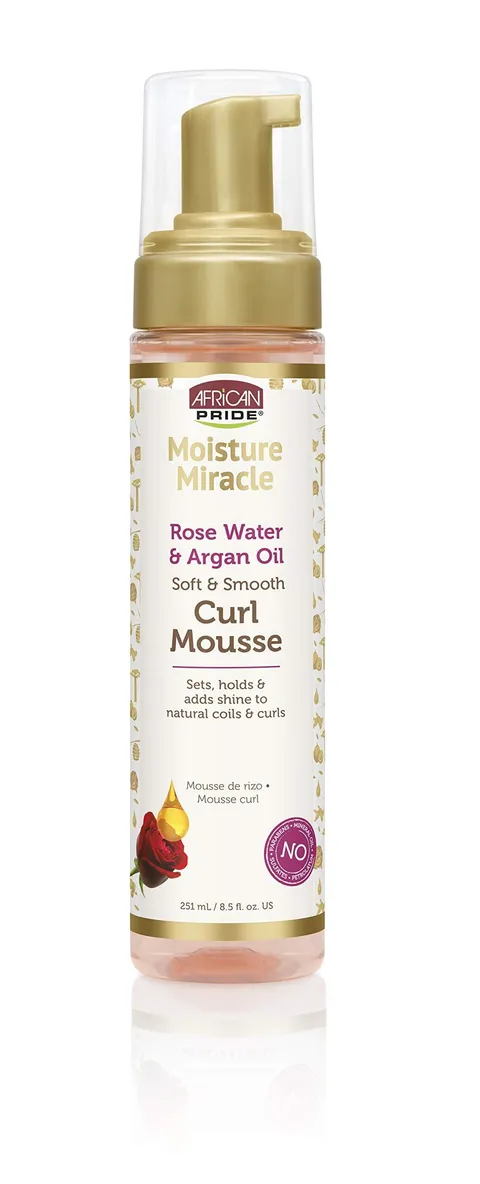 African Pride Moisture Miracle Rose Water Argan Oil Curl Hair Mousse Flexible