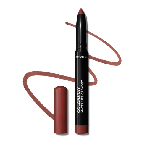 (12-pack) REVLON ColorStay Matte Lite Crayon Lipstick with Built-in Sharpener, Smudge-proof, Water-Resistant Non-Drying Lipcolor, 003 Soufflé All Day, 0.049 oz