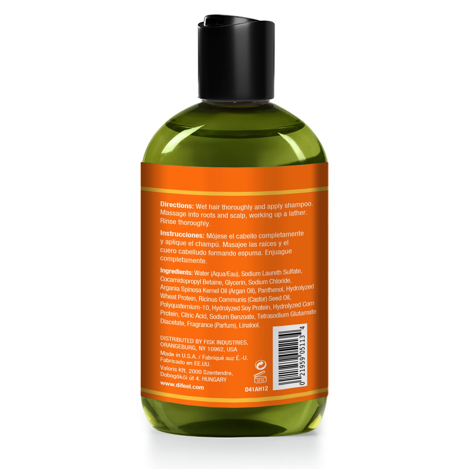 Difeel Argan Hydrating Shampoo . Argan Oil Shampoo Natural Paraben Free Shampoo - Thumbnail 2
