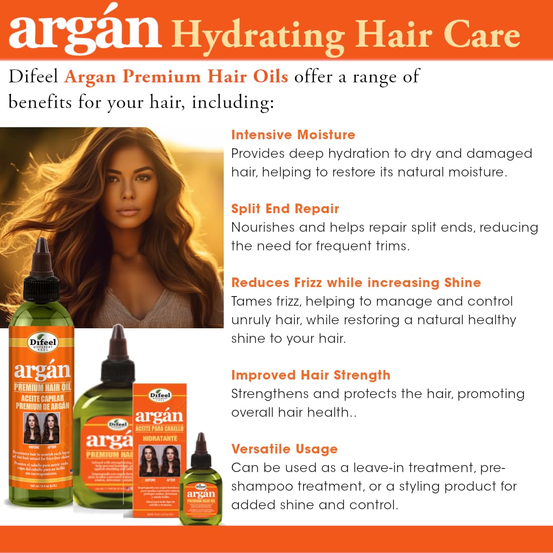 Difeel Argan Hydrating Hair Oil . Hair Oil for Dry Hair and Natural Hair Oil - Thumbnail 3
