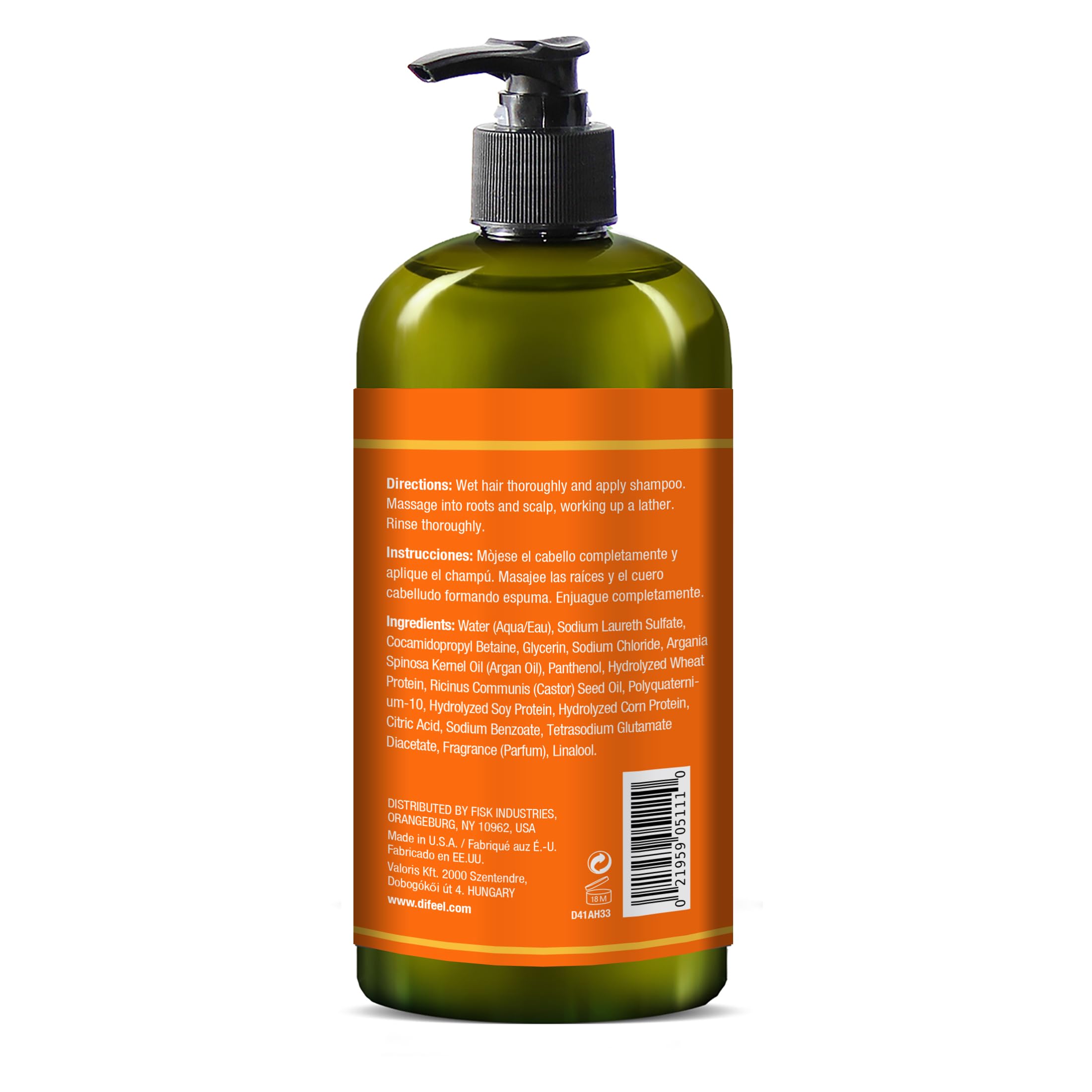 Difeel Argan Hydrating Shampoo . Natural Sulfate Free Argan Oil Shampoo for - Thumbnail 2