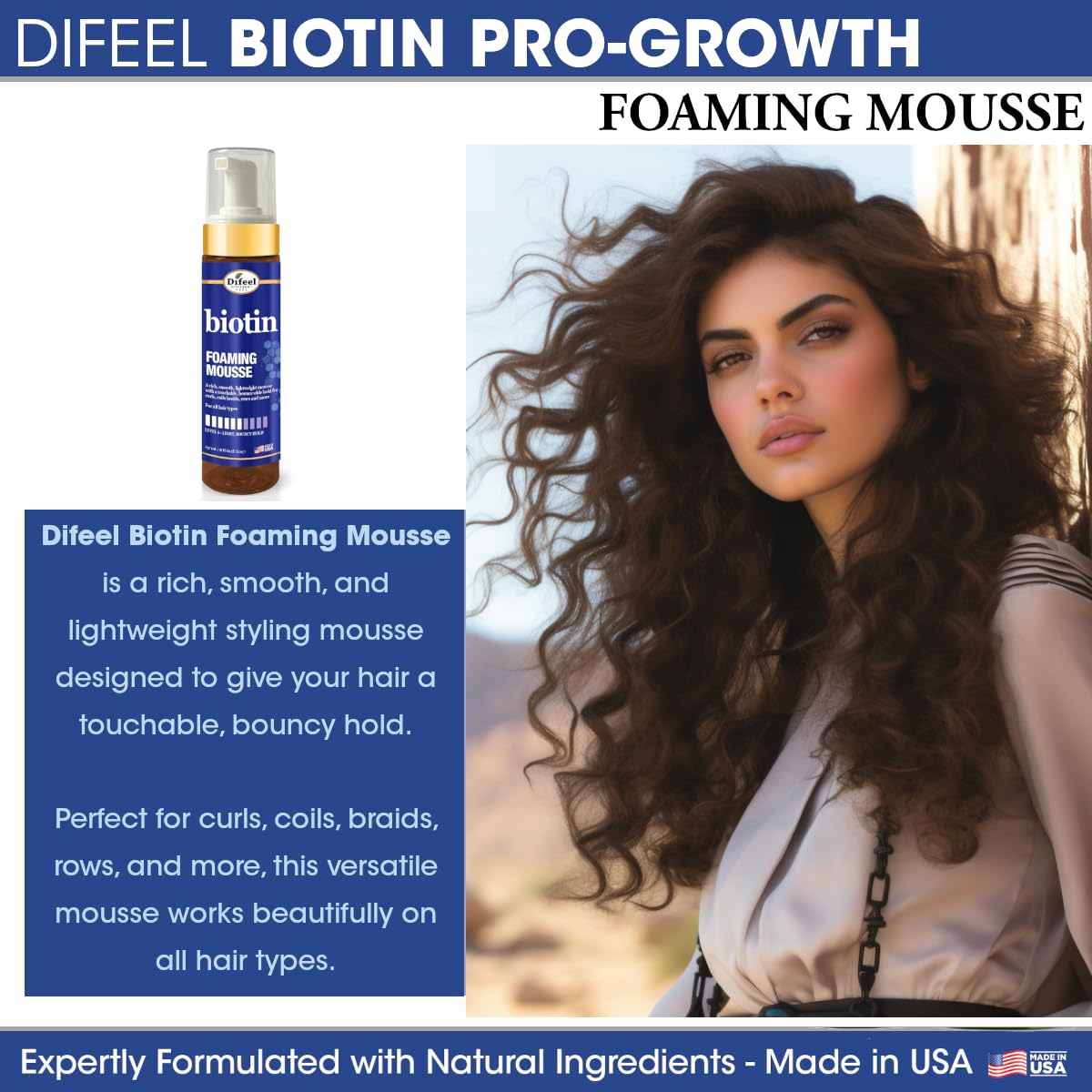 Difeel Biotin Foaming Mousse . Curly Hair Biotin Thickening Mousse Curls Rows - Thumbnail 3