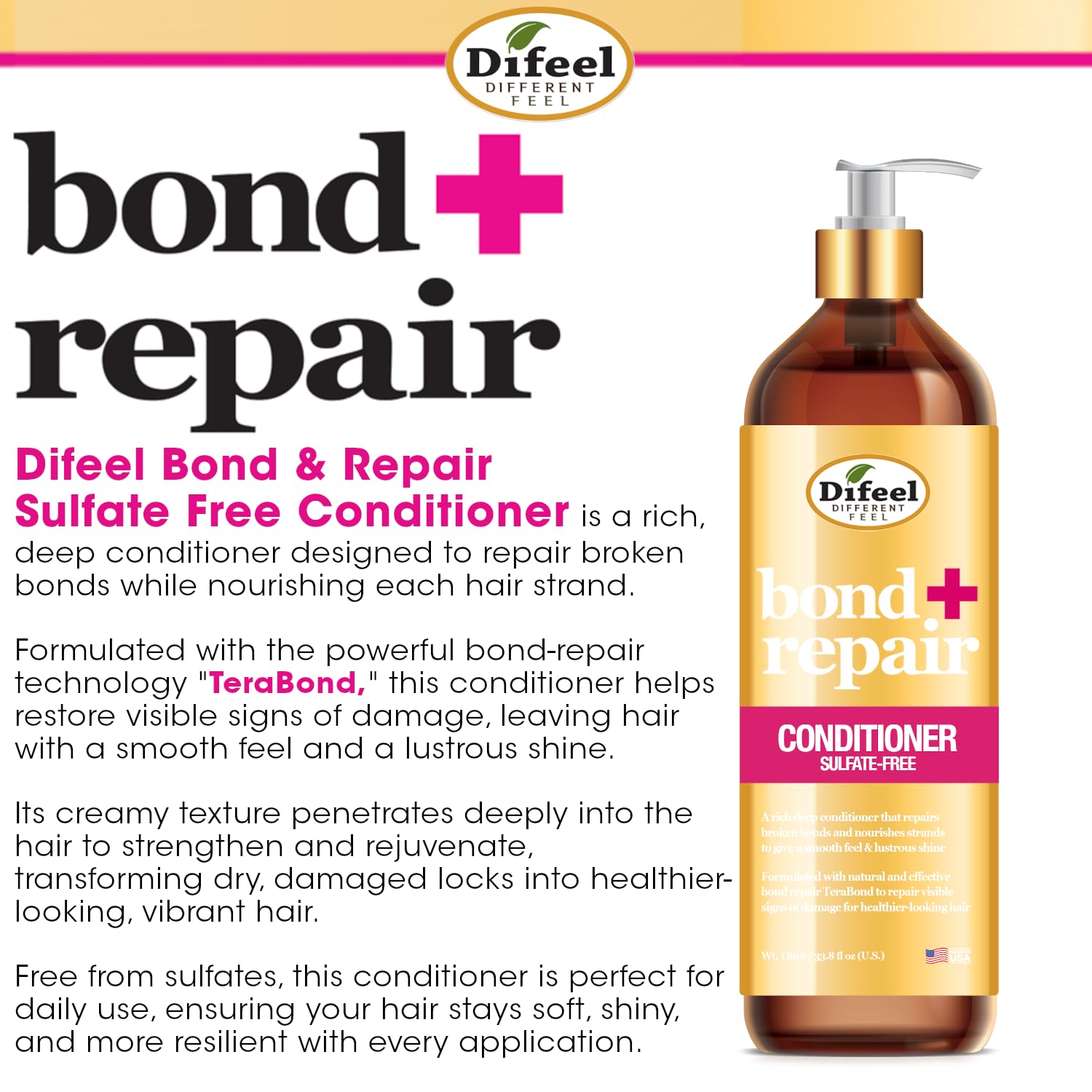 Difeel Bond Repair Sulfate Free Conditioner . Bond Repair Conditioner 33.8 oz - Thumbnail 3