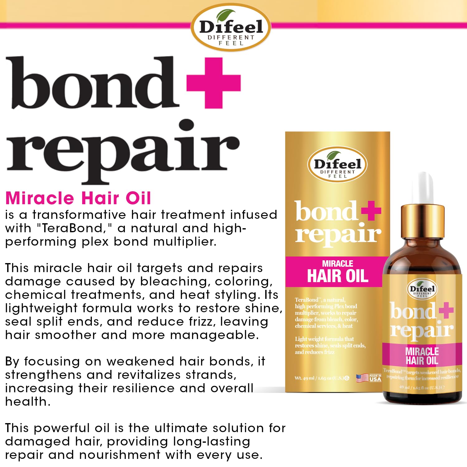 Difeel Bond Repair Miracle Hair Oil . Deep Bond Restore Treatment Oil for Hair - Thumbnail 3