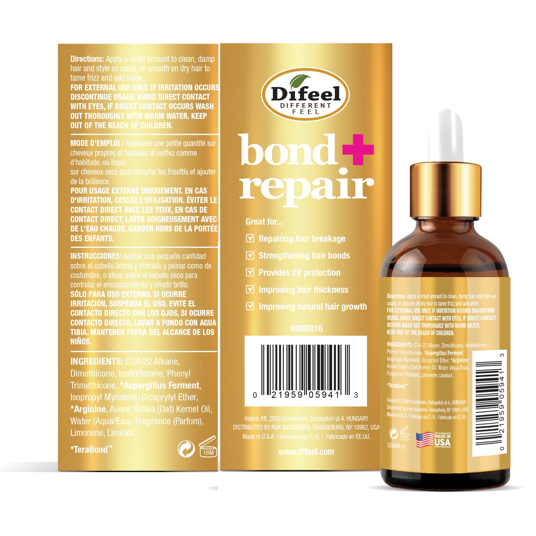 Difeel Bond Repair Miracle Hair Oil . Deep Bond Restore Treatment Oil for Hair