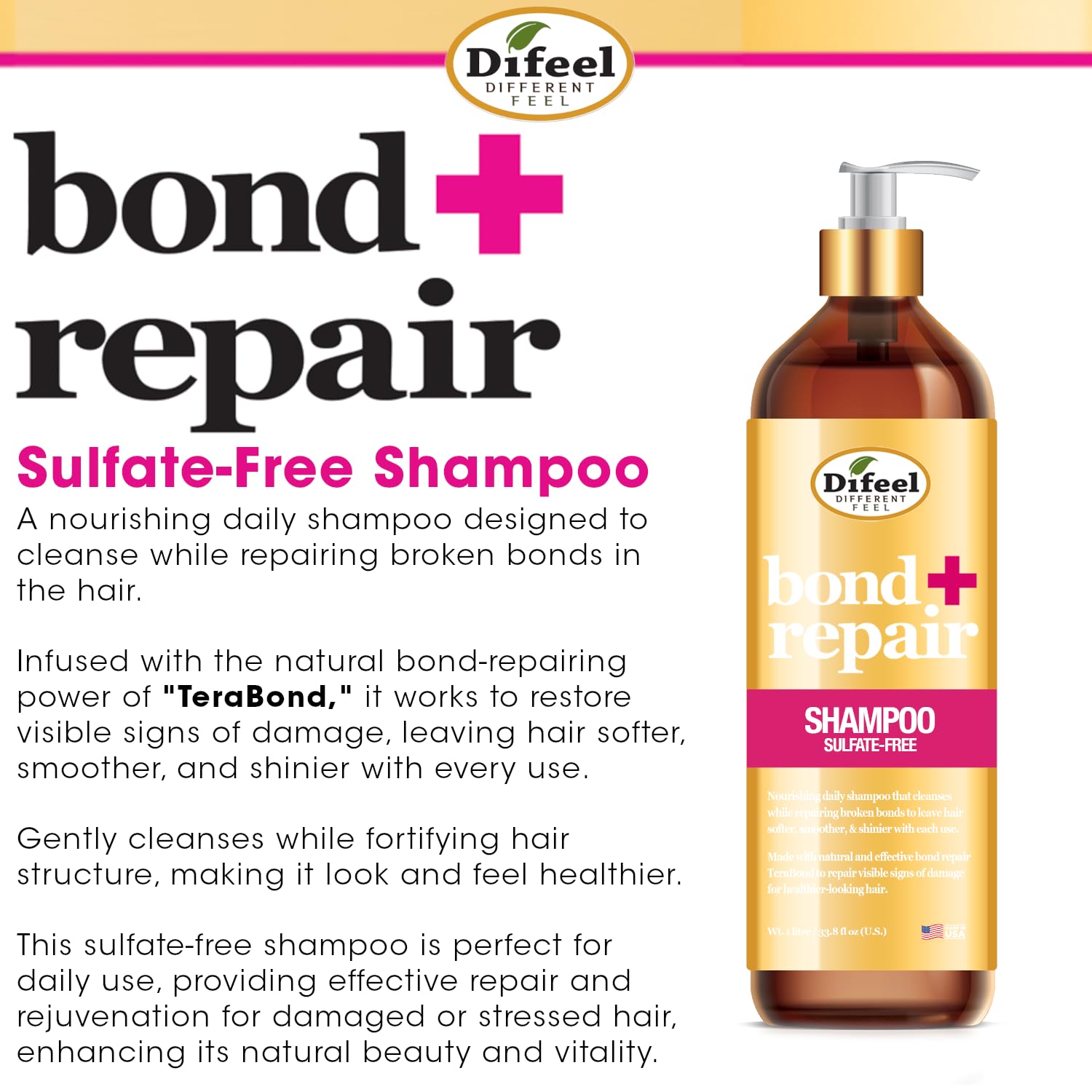 Difeel Bond Repair Sulfate Free Shampoo Restorative Bond Shampoo for Natural - Thumbnail 3