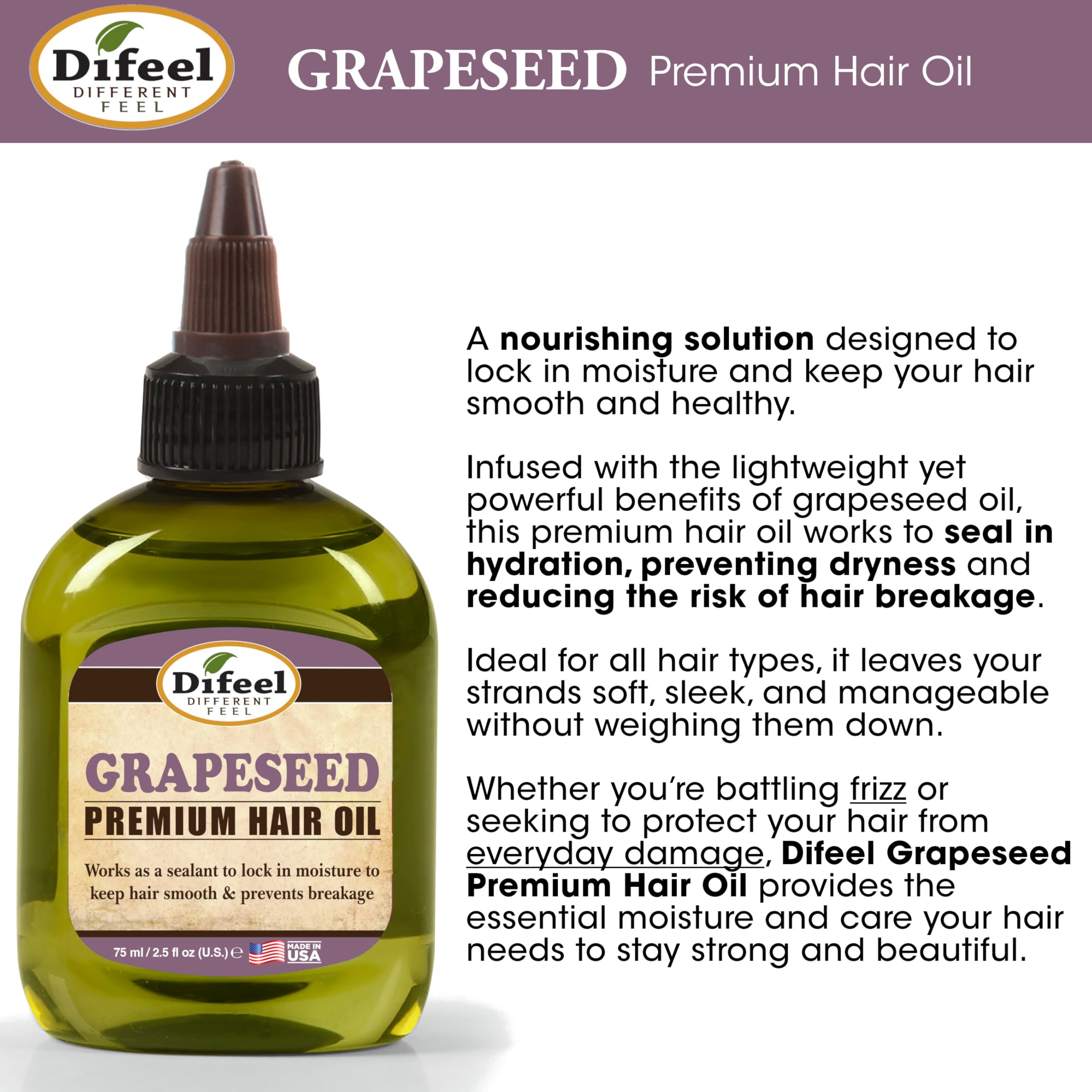 Difeel Grapeseed Hair Oil . Natural Grapeseed Oil for Hair 2.5 oz - Thumbnail 3