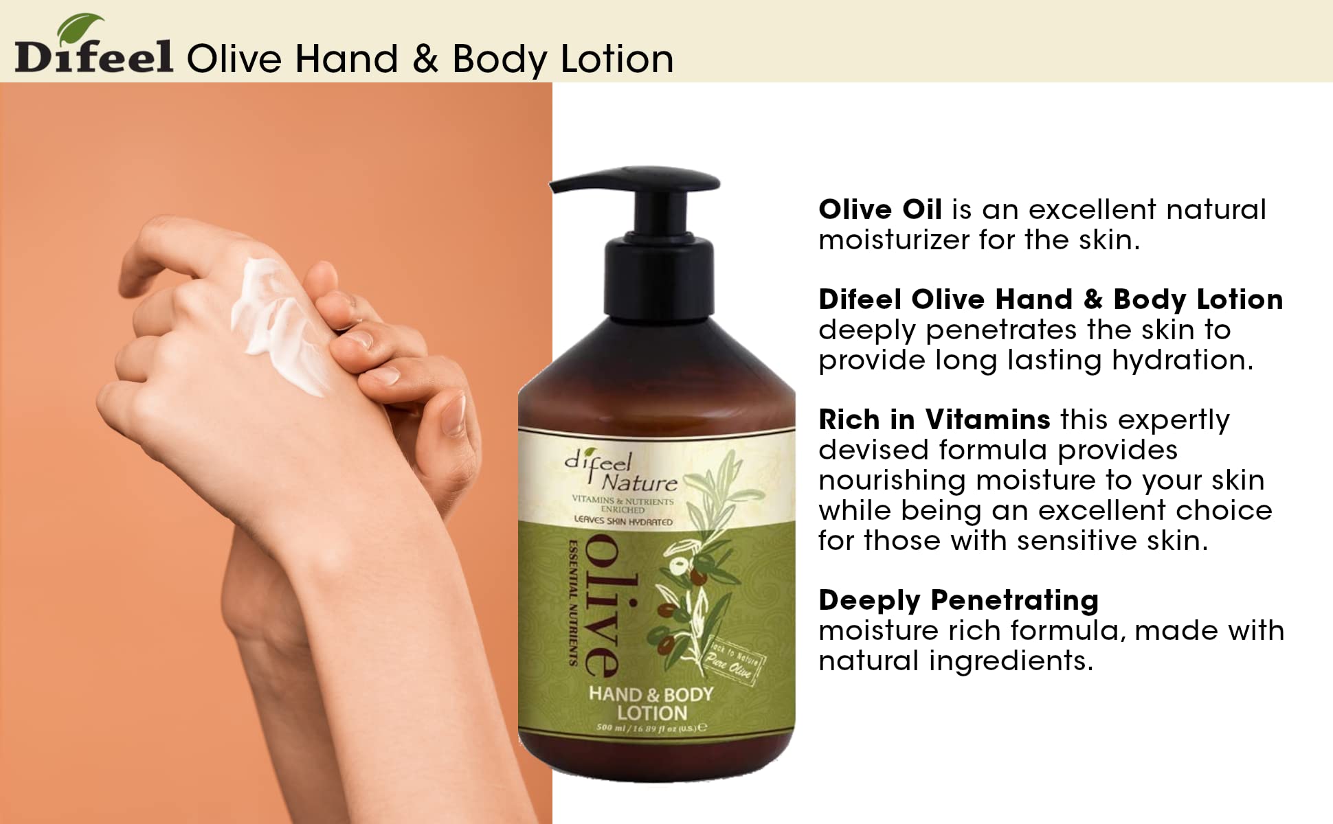 Difeel Olive Oil Hand and Body Lotion 16.9 oz - Thumbnail 3