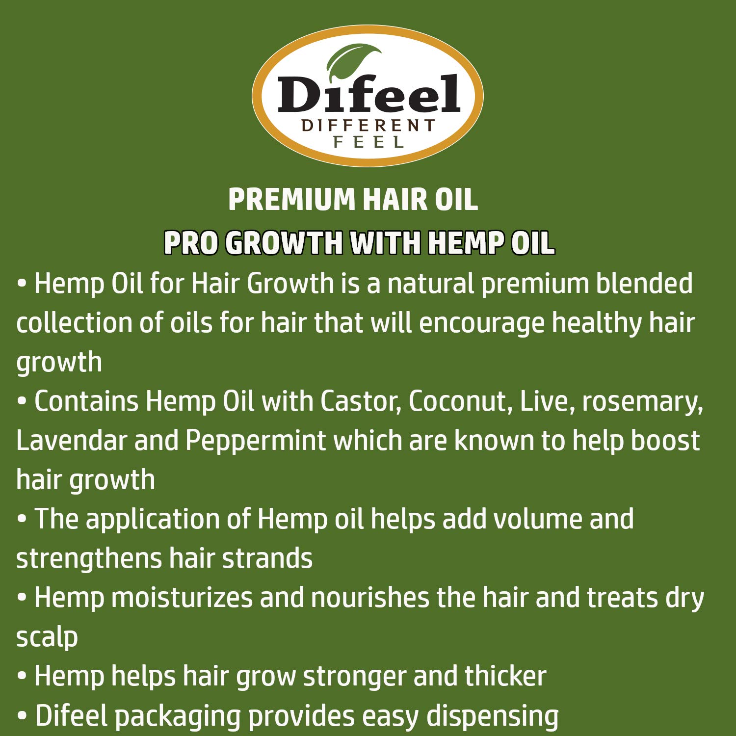 Difeel Hemp 99% Natural Hemp Hair Oil Pro Growth 2.5 oz - Thumbnail 2