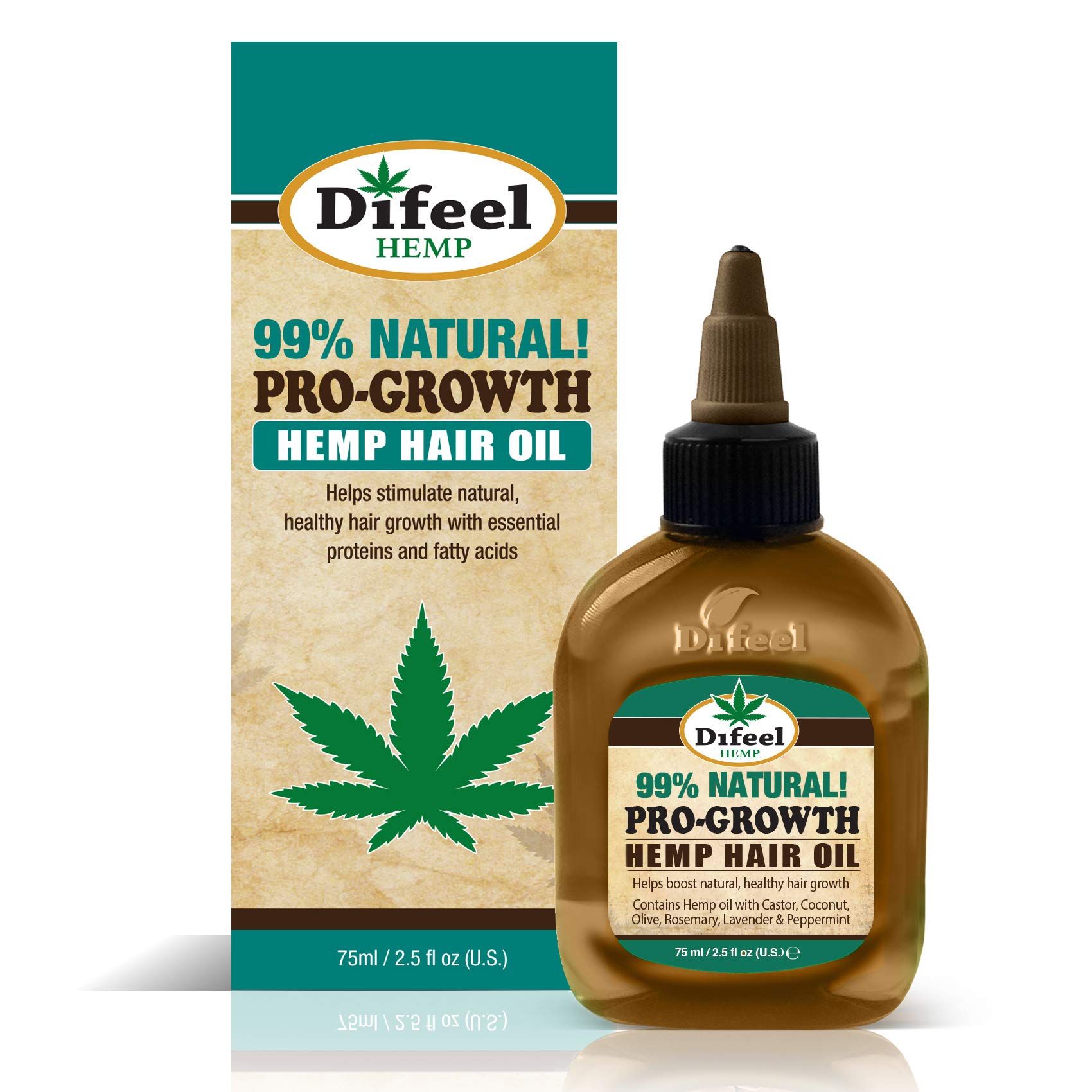Difeel Hemp 99% Natural Hemp Hair Oil Pro Growth 2.5 oz