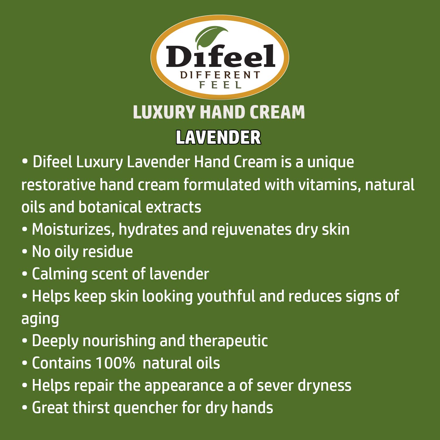 Difeel Delightful Moisturizer Hand Cream Lavender With 100% Pure Natural Oil