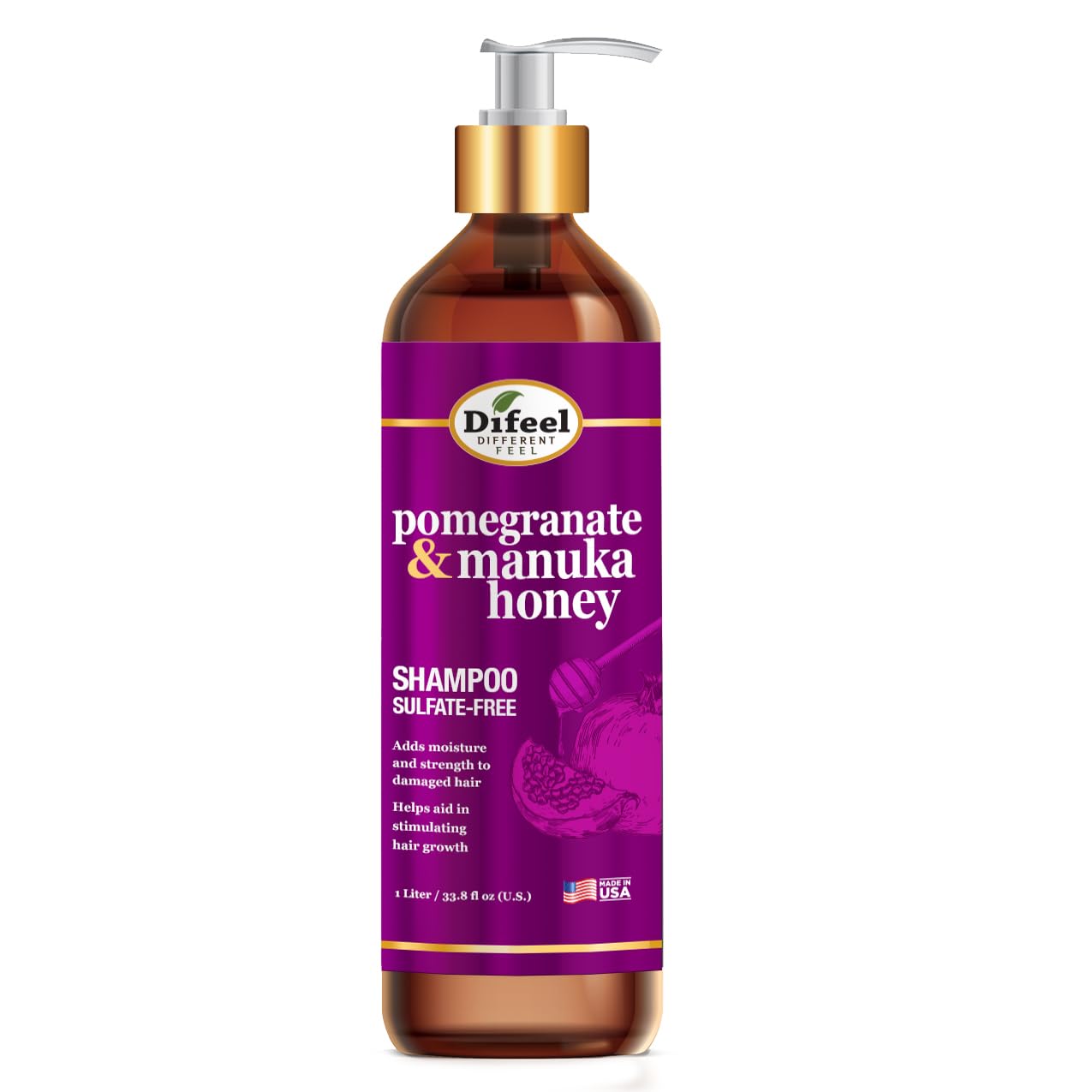 Difeel Pomegranate Manuka Honey Sulfate Free Shampoo . Strengthens Moisturizes - Thumbnail 3