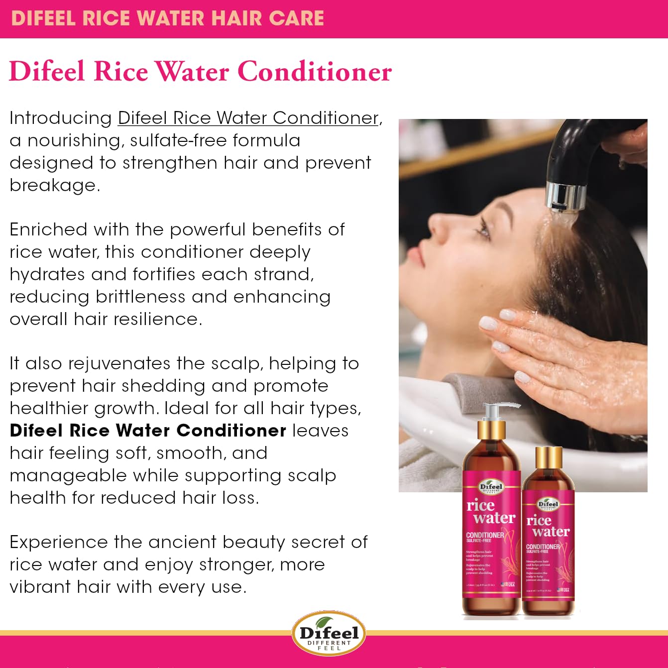 Difeel Rice Water Conditioner . Strengthening Sulfate Free Natural Hair