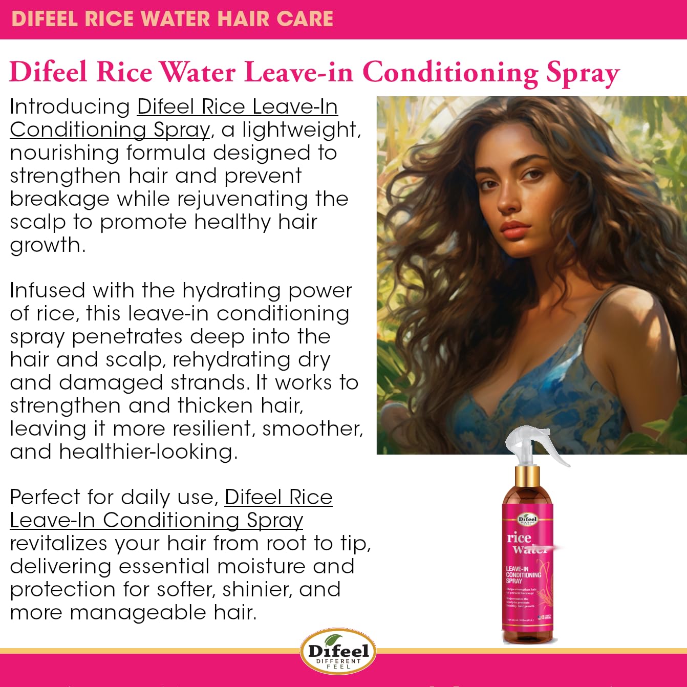 Difeel Rice Water Leave In Conditioning . Leave In Conditioner for Dry Damaged - Thumbnail 3