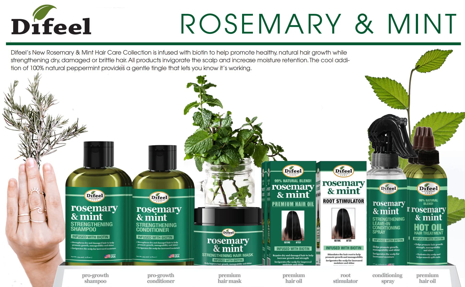 Difeel Rosemary and Mint Hair Oil With Biotin . Made With Natural Mint Rosemary - Thumbnail 3