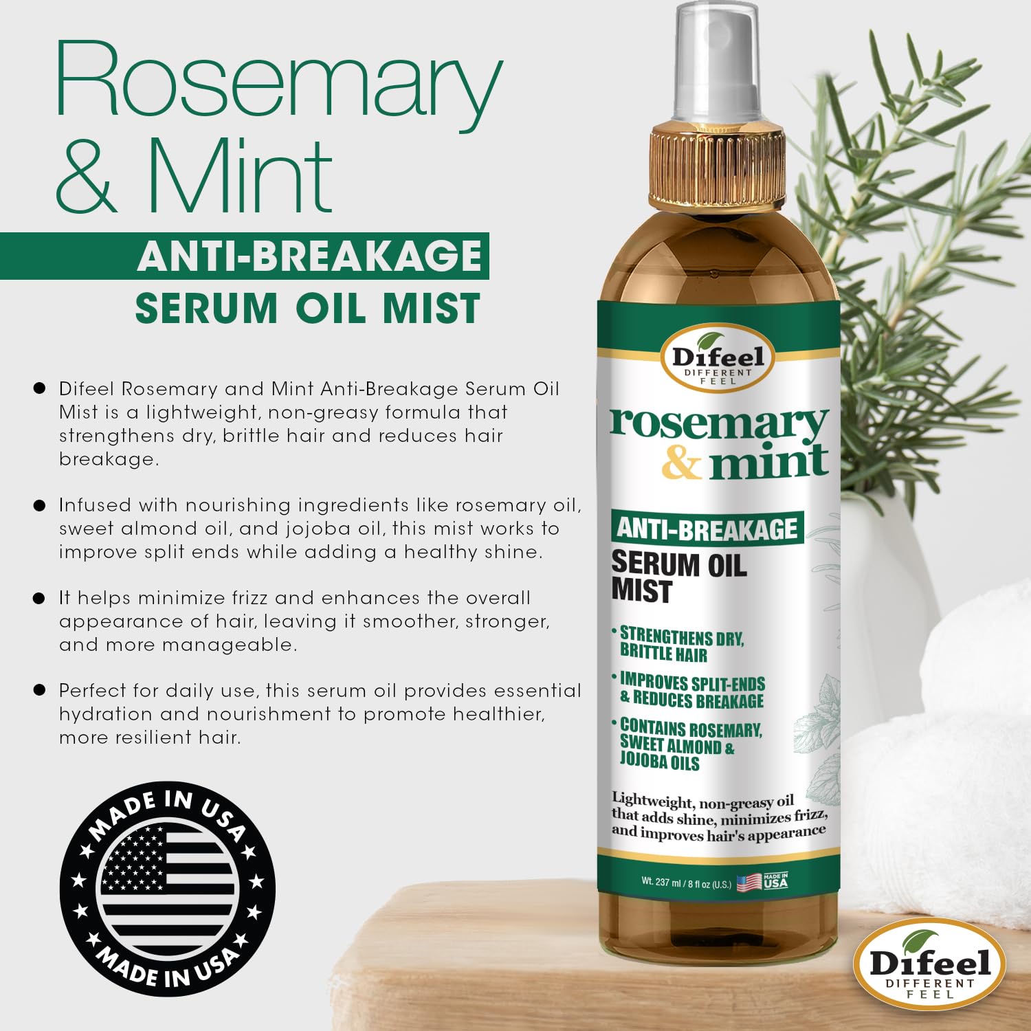 Difeel Rosemary and Mint Anti Breakage Serum Oil Mist . Hair Strengthening - Thumbnail 3