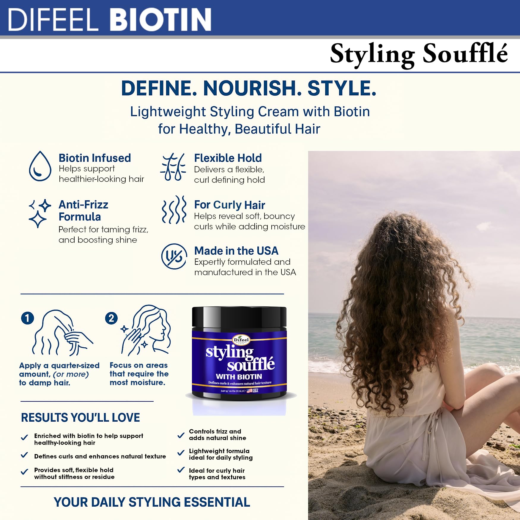 Difeel Curl Defining Styling Soufflé With Biotin . Nourishing Curl Defining - Thumbnail 3