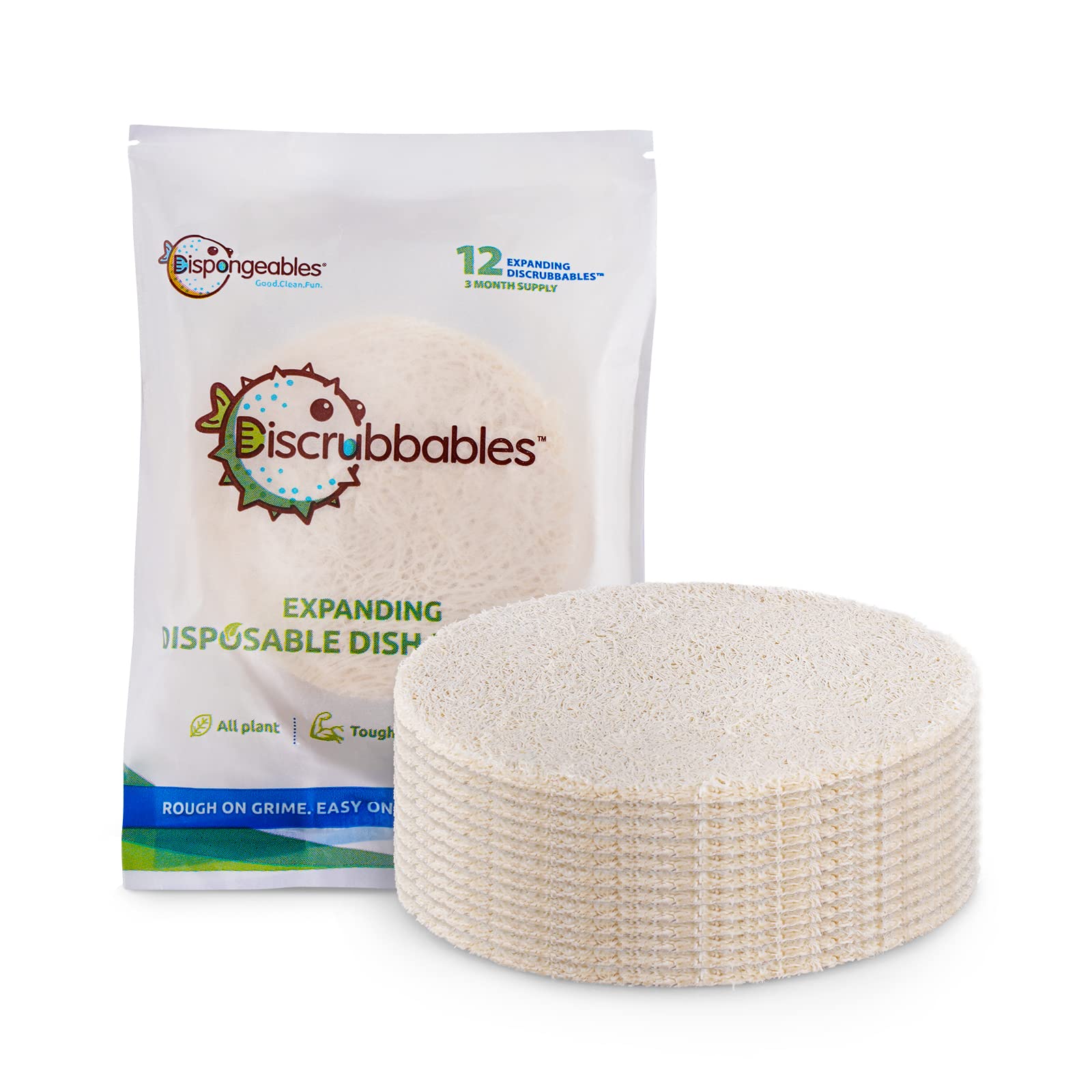 Discrubbables® Biodisposable Expanding Dish Loofahs Pack of 24 | Natural