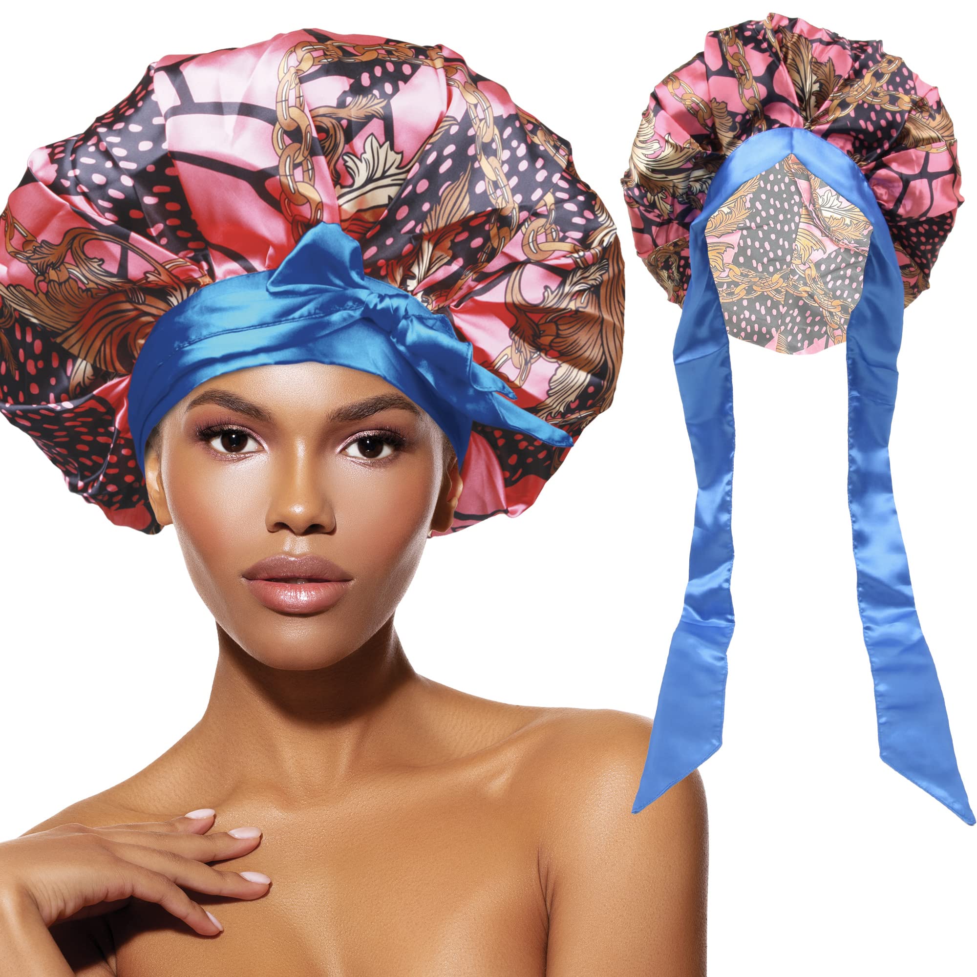 Donna Large Extra Large Adjustable Tie Satin Bonnet Sleep Cap 1pc Satin