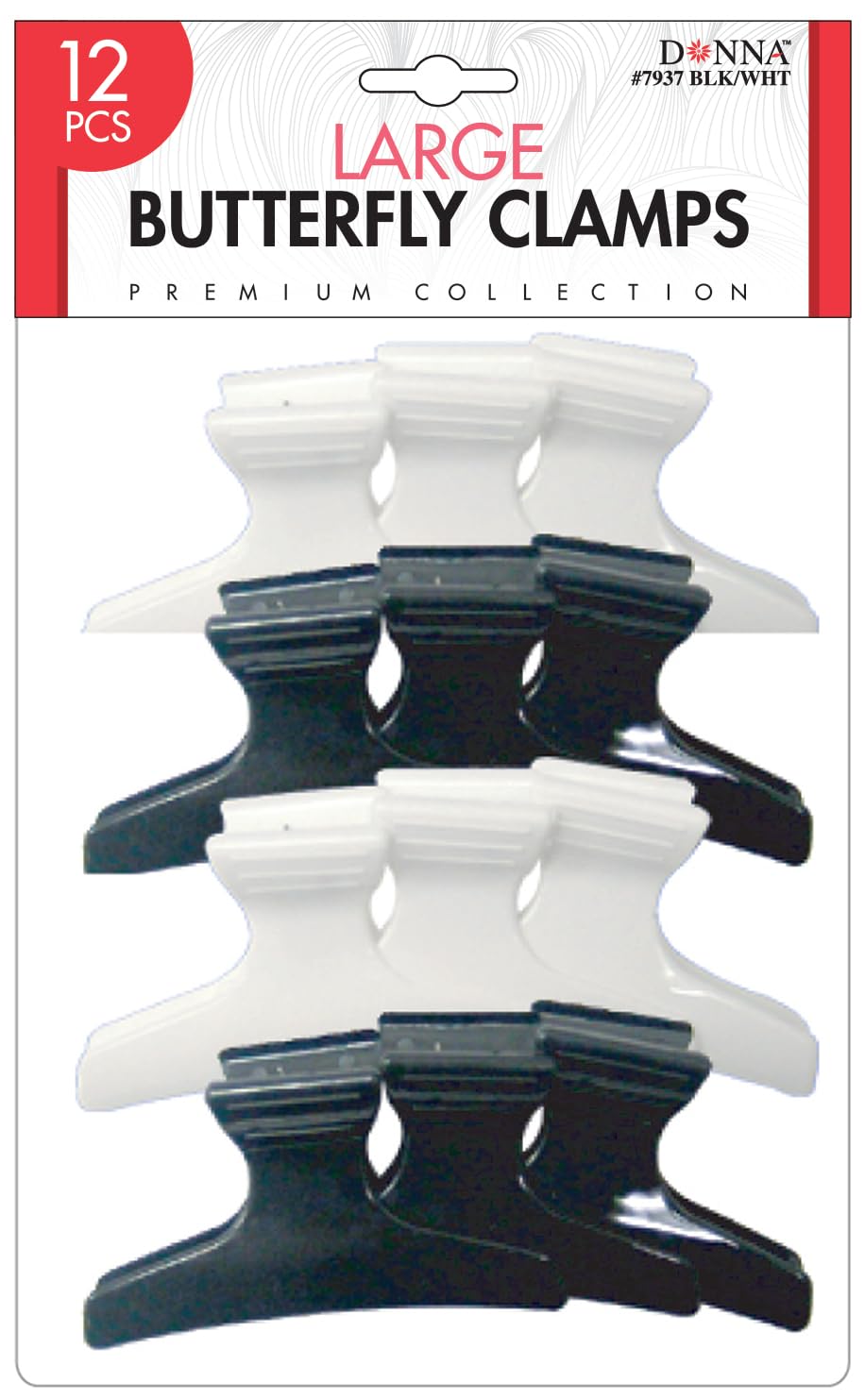 Donna Collection Butterfly Clamps Large Black White 12 Count