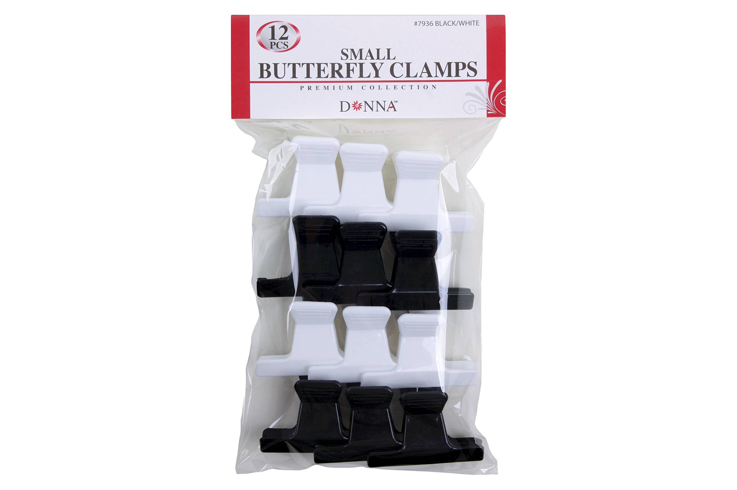 Donna Collection Butterfly Clamps Small Black White 12 Count
